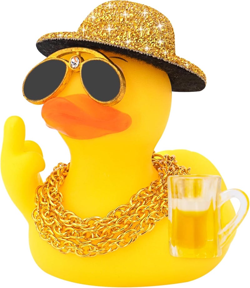 wonuu Rubber Duck Car Ornament Funny Dashboard Decorations Quirky Decor Car Accessories, Golden - Image 1